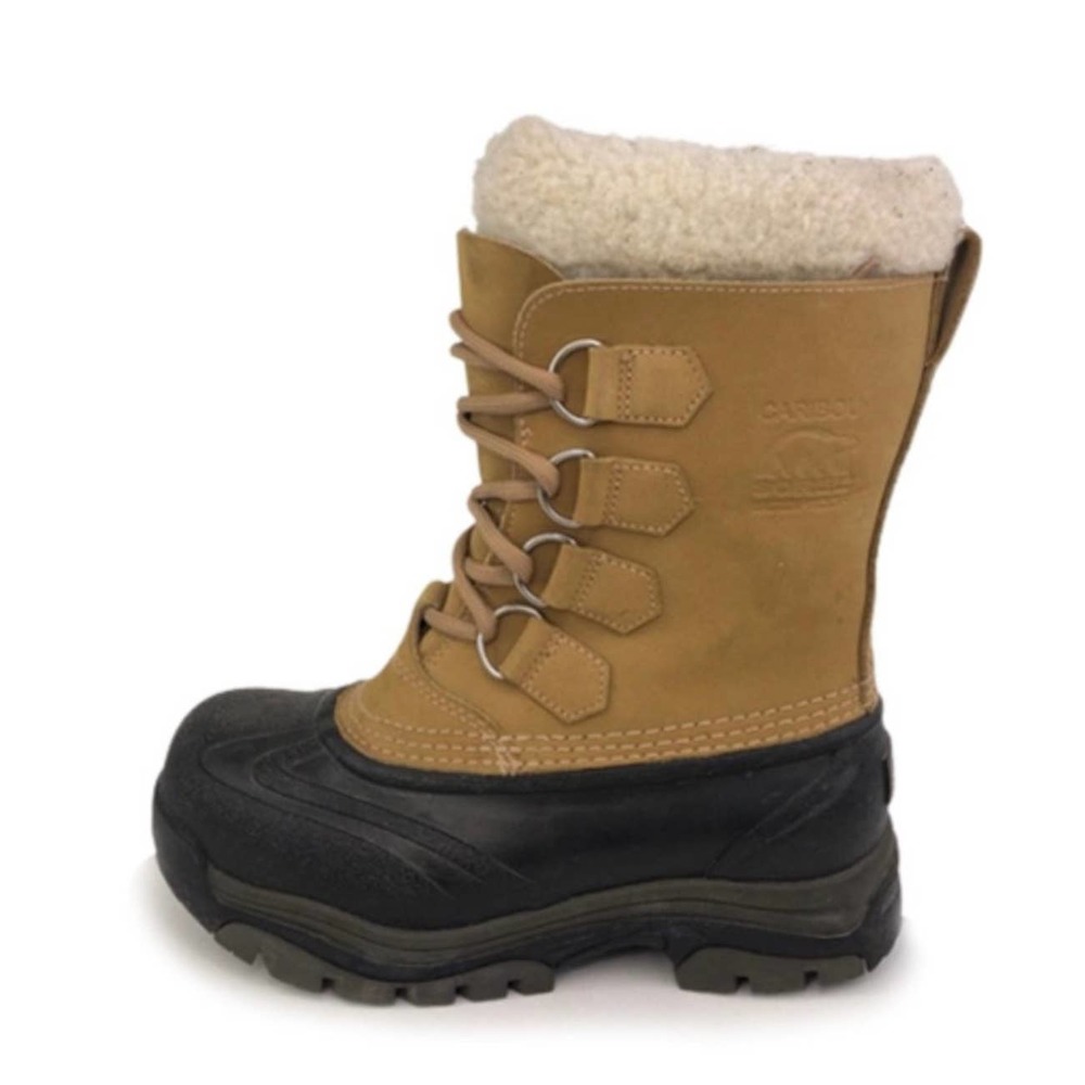 SOREL Caribou Leather Lace-Up Faux Fur Waterproof Winter Snow Boots, Tan NL1004